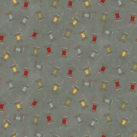 Pre Cut 1/2 yard S is for Sew Tossed Spools Gray