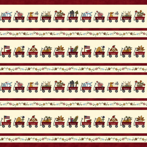 Pre Cut 1 1/2Yard My Red Wagon Border Stripe